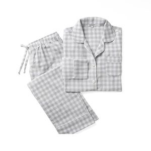 Serena & Lily Dalton Flannel Pajamas in Gray and White Gingham, Size Medium